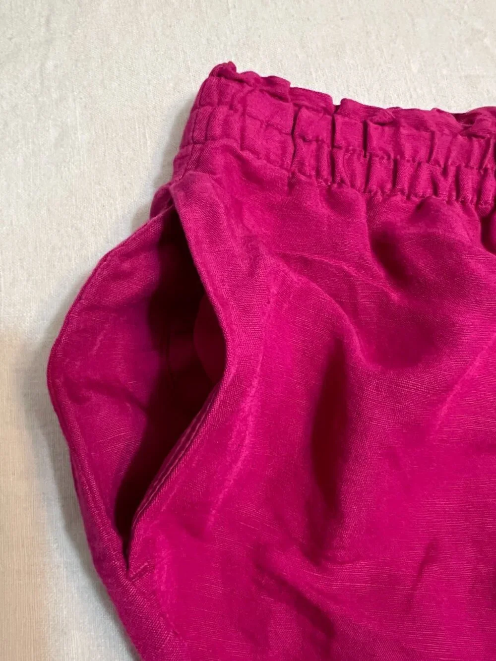 NWT H&M Women Linen Blend Wide Leg Pants XL Pink High Rise Coastal Summer